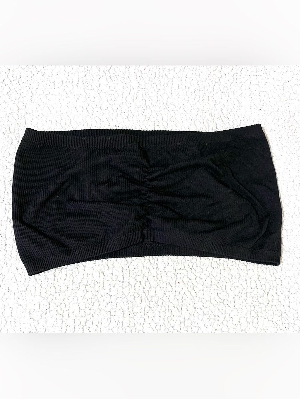 Ribbed Ruched Black Bandeau - XXXL